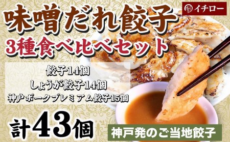 [ギョーザ専門店イチロー] 神戸味噌だれ餃子3種（計43個）食べ比べセット