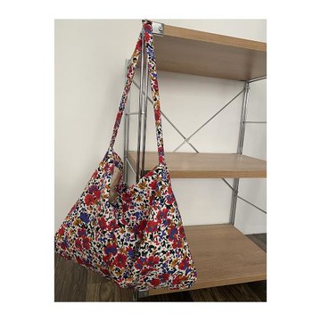 ins韓國復古碎花布袋一根帶單肩斜挎包大容量慵懶風百搭托特包女