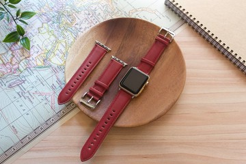【出清福利品】義大利真皮手工錶帶 棗紅色 APPLE /Garmin/22mm
