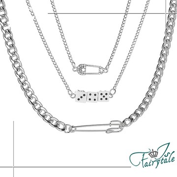 iSFairytale伊飾童話 任選 命運擲骰 迴紋針三層中性項鍊 銀