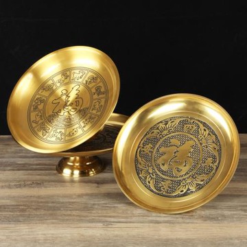 佛具純銅福字果盤佛堂家用供奉供佛財神仙家十二生肖供盤水果碟貢