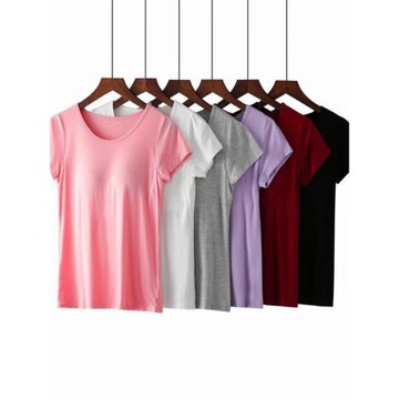 女帶胸墊短袖春夏免文胸罩杯一體T恤半袖家居睡衣瑜伽