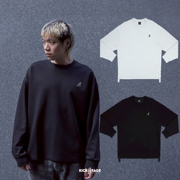 KANGOL TEE 灰色 黑色 英國 袋鼠 中性 側開岔 長T 大學T 男女款【65551001】
