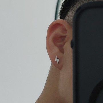 鈦鋼 閃電 耳環 耳釘 現貨 實拍 Flash 銀色 潮流 洗澡免摘 貼耳 男生耳環 歐美 質感 韓系 簡約