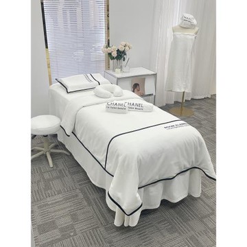 新款網紅小香風高檔美容床罩四件套高檔輕奢白色美容院簡約