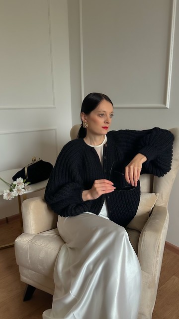 粗針織開襟外套，黑色開襟外套，手工針織毛衣，獻給妳。