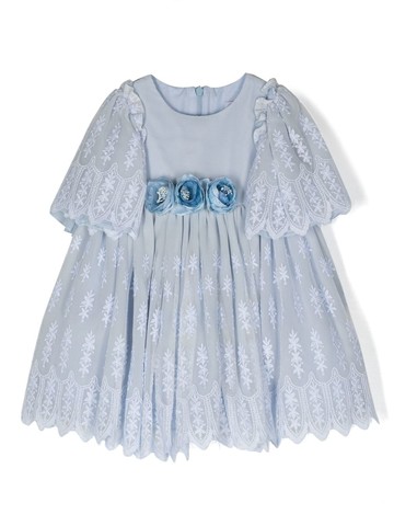Patachou - rose-detailing lace dress - kids - Nylon/Cotton/Polyester/Polyester/Cotton - 18 - Blue