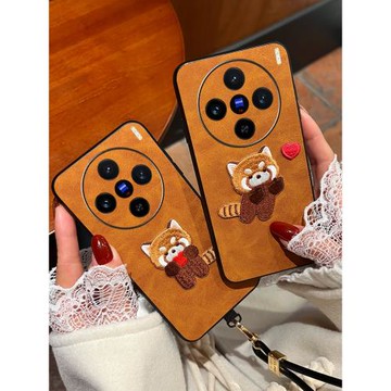 Icool適用x300刺繡小熊貓手機殼x200pro可愛熊皮X100外殼vivoX90PRO保護殼80皮套x70送掛繩50全包xnote軟60女