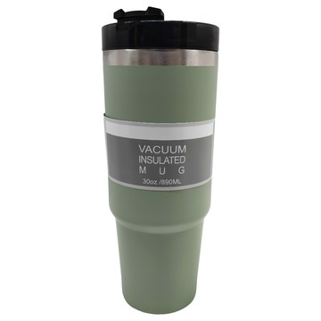 304不鏽鋼雙飲車載冰霸杯 附PP吸管 乃豆綠 890ml  1個