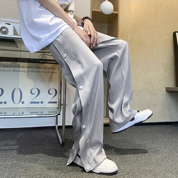 排扣褲男夏季冰絲休閑長褲薄款寬松運動褲美式高街褲子直筒闊腿褲