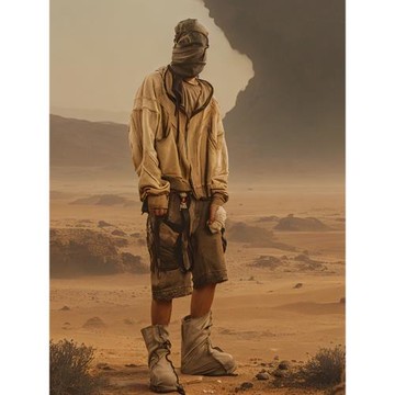 DRKLEI廢土機能風3D立體口袋做舊破洞貓須邊休閑過膝短褲六分褲