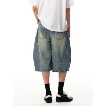 MRNEARLY美式復古水洗解構cleanfit小眾五分牛仔褲男夏季高街短褲