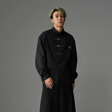 【臺灣發貨】新中式金屬盤扣襯衫男長袖春秋季高級感痞帥國風刺繡唐裝襯衣外套