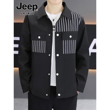 JEEP SPIRIT夾克男士2026年春季拼接工裝上衣休閑帥氣翻領外套男