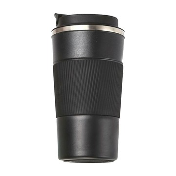 不鏽鋼保溫咖啡杯 密封防漏 防滑杯套 大口杯徑  黑色  510ml  1個