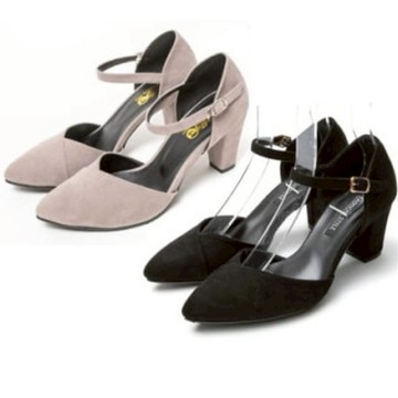 白鳥麗子 [現貨快出] 台灣製 赫本高跟鞋 一字帶鞋 粗跟鞋 尖頭鞋 2色