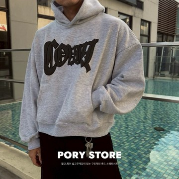【PORY STORE】 韓系街頭Boxy 寬短帽T 加厚 挺版 實拍 寬鬆 長袖 大學T 短版帽T