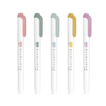 斑馬ZEBRA Mildliner 雙頭柔性螢光筆 悠閒色系(WKT7)-紅紫/煙燻紅/含羞草黃/薄荷綠/苔蘚綠