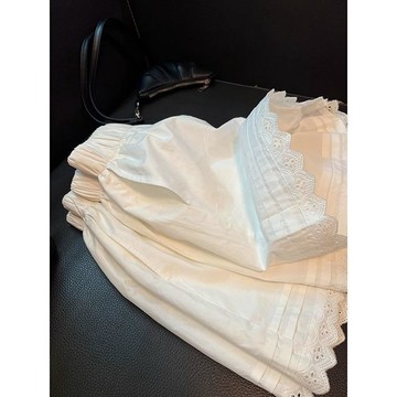 【臺灣出貨 免運】甜美花邊休閒短褲女百搭夏季新款寬鬆顯瘦高腰A字闊腿熱褲爆款