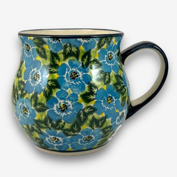 波蘭手繪手工陶-胖胖杯 350ml 富貴藍系列 設計師款