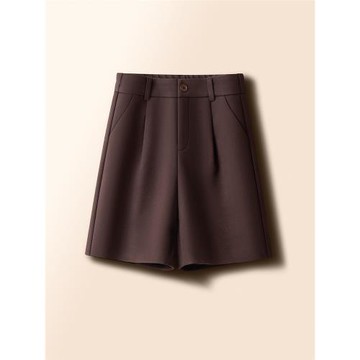 咖色毛呢大碼休閑五分褲女秋冬2025新款通勤職業西褲A字闊腿短褲