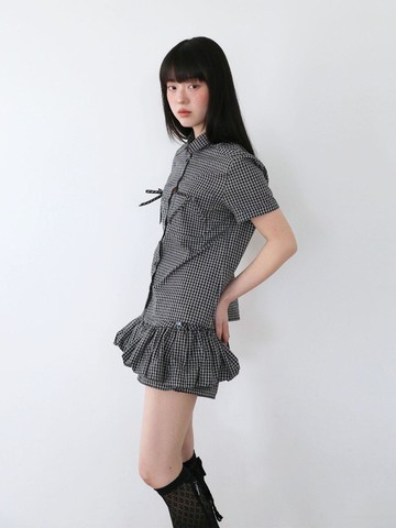 CHECK RIBBON SHIRTS [BLACK]