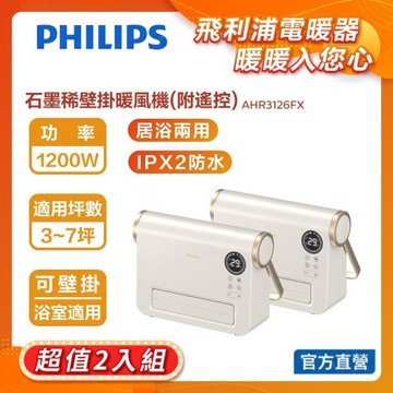 【2入組】PHILIPS 飛利浦 石磨烯壁掛暖風機 AHR3126FX*2