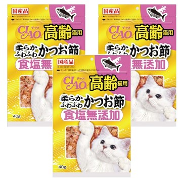 INABA CIAO 啾嚕 食鹽無添加 柴魚片 高齡貓用 日本國產品 蓬鬆薄片  鰹魚口味  40g  3包