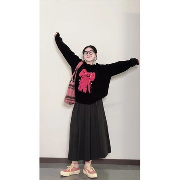 復古撞色刺繡提花毛衣女秋冬新款設計感寬松顯瘦百搭套頭針織上衣