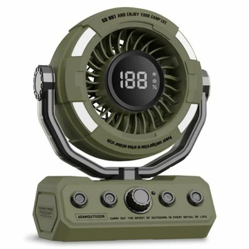ADAMOUTDOOR 戶外無線DC充電式照明擺頭循環扇  軍綠色  ADFN-LED100RT(G)