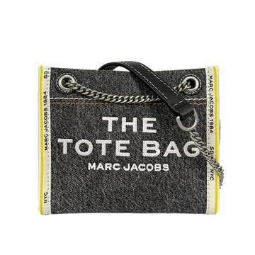 MARC JACOBS 棉質牛仔布鏈帶肩背斜背托特包(黑色)