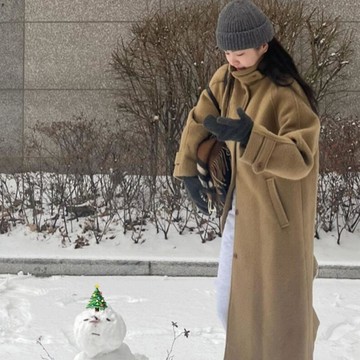 【免運】2025年秋冬季新款 駝色長版呢子 大衣女 毛呢外套 英倫風 高級感小個子外套