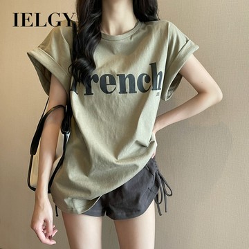 IELGY 顯瘦落肩甜酷短袖t恤寬鬆女夏季學生上衣