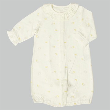 akachan honpo - 長袖蓬鬆有機棉連身衣-淺卡其色 (50～70cm)