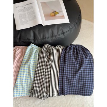 2025新款格子睡褲夏季男士女款棉紗褲子短褲可外穿休閑薄款家居褲