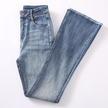 淺藍色微喇牛仔褲女2025春秋新款高腰顯瘦顯高彈力修身喇叭長褲