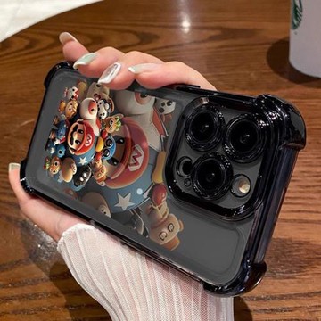 大氣囊防摔適用蘋果16promax手機殼馬里奧iPhone15四角加厚氣墊14pro新款電鍍男女13高級感女款情侶男iphone