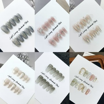 短梯造型魔鏡粉粉暈染手工穿戴甲輕奢純手工美甲片可拆卸