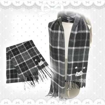 免運🔥百搭宅系千禧y2k萌妹Kitty貓米菲兔圍巾深格灰色百搭可愛秋冬日系 毛線加厚圍巾 防風围巾 仿羊絨圍巾 披肩