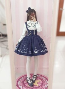 ゴスロリワンピース ドレス ロリィタ Op長袖膝丈 Lolita ロリータ コスプレ エプロン 日常洋服リボン可愛いセーラー服 2点セットアップ 通販 Lineポイント最大get Lineショッピング