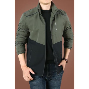 拼色加絨外套男秋冬寬松立領男士夾克春秋季時尚休閑男裝新款上衣