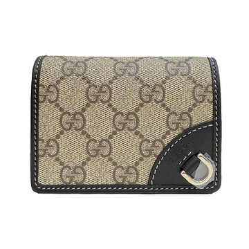 【GUCCI 古馳】820692 新款GG Emblem系列帆布雙折錢包短夾(藍黑色)