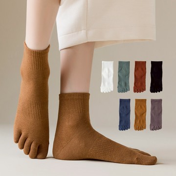 NicoFun 愛定做 5雙 純色短筒五趾襪 五指襪 分趾襪 腳趾襪 棉襪 運動襪(女襪22.5~25cm)