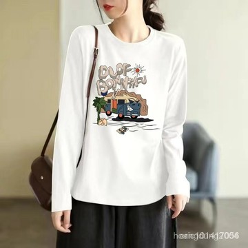 【台灣出貨】100%純棉 T恤女 長袖上衣 秋冬衣服 正韓T恤女 長袖T恤 寬鬆上衣 韓國女裝 圓領上衣 情侶裝 女上衣