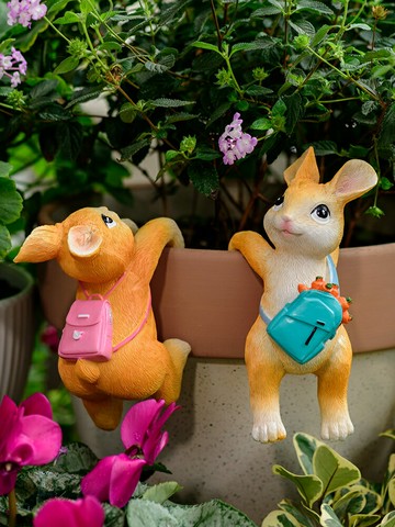 創意卡通小兔子花園庭院陽臺裝飾掛件花盆邊爬盆可愛小動物小貓
