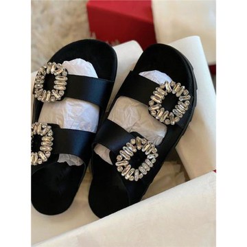 羊皮版~大叔家夏方扣水鉆真皮雙帶休閑厚底拖鞋女松糕一字半拖鞋