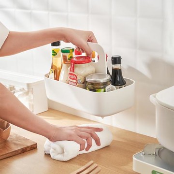 KM.5006.帶提手收納盒廚房便攜式調味罐提籃多用浴室梳妝臺整理籃