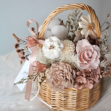 代印卡片【艸弄Floral Design】永生花野餐提籃 (S)｜開幕花禮 新居落成 生日禮物 永生花 乾燥花 不凋花