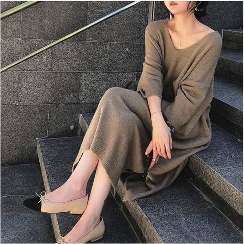 ニットワンピース ニットワンピ 秋服 40代 マキシ丈 韓国 ロング 大きいサイズ 長袖 レディース 冬 ロングワンピース Vネック ロング丈 コーデ ゆったり 秋物 母 通販 Lineポイント最大0 5 Get Lineショッピング