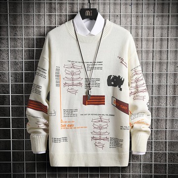 日系男毛衣慵懶風韓版潮流個性寬松春秋冬套頭圓領情侶針織衫學生